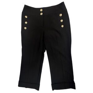 Chicos Pants Black Nautical Gold Button Embellishments Cuffed Preppy 00 / XS